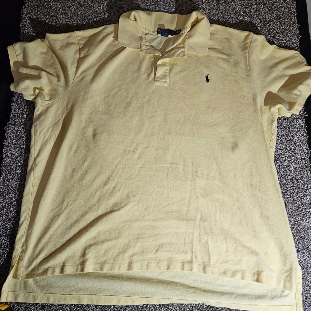 Polo Ralph Lauren Mens Yellow Short Sleeve Pique Polo Shirt Big 4XB 46 Long Tail